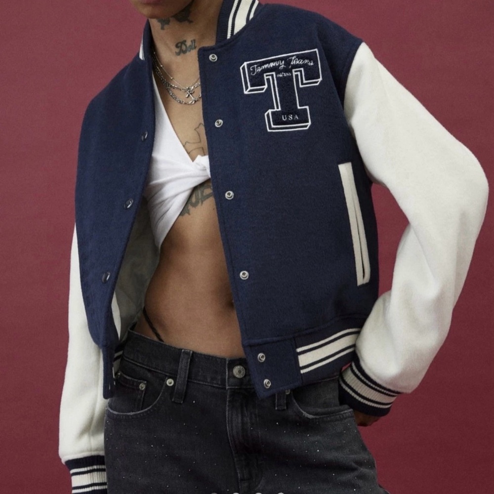 Tommy Jeans Tommy Prep Luxe padded snap-front letterman varsity jacket
